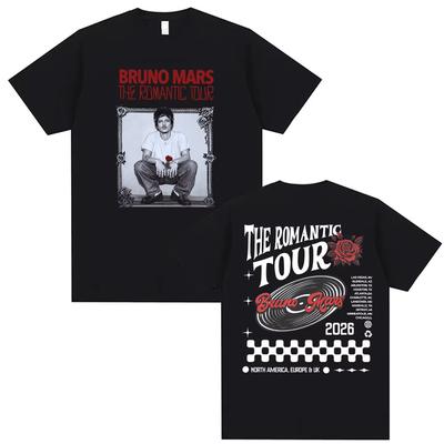Bruno Mars The Romantic Tour 2026 Dubbelsidig Tryck T-shirt Herr Dam Hip Hop Punk Popmusik T-shirts Högkvalitativ Bekväm T-shirt