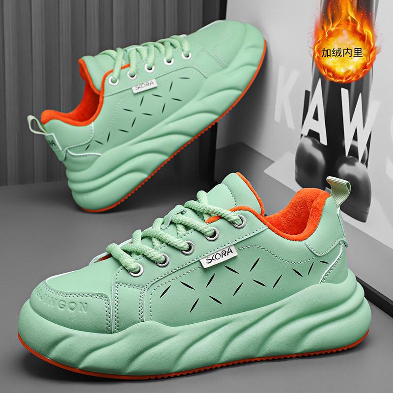 

Douyin Store Live 2025 Fleece Popcorn Trend Casual Sports Leather Platform Men s Shoes Casual Board Shoes Daddy Shoes 39 зелёный