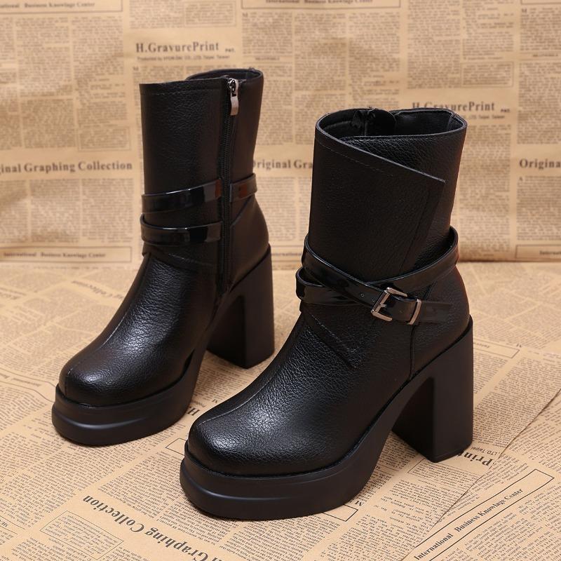 

Женские ботильоны в стиле ретро с круглым носком, блочным каблуком, осенние новинки, супервысокий каблук, платформа, боковая молния, модные ботинки 42