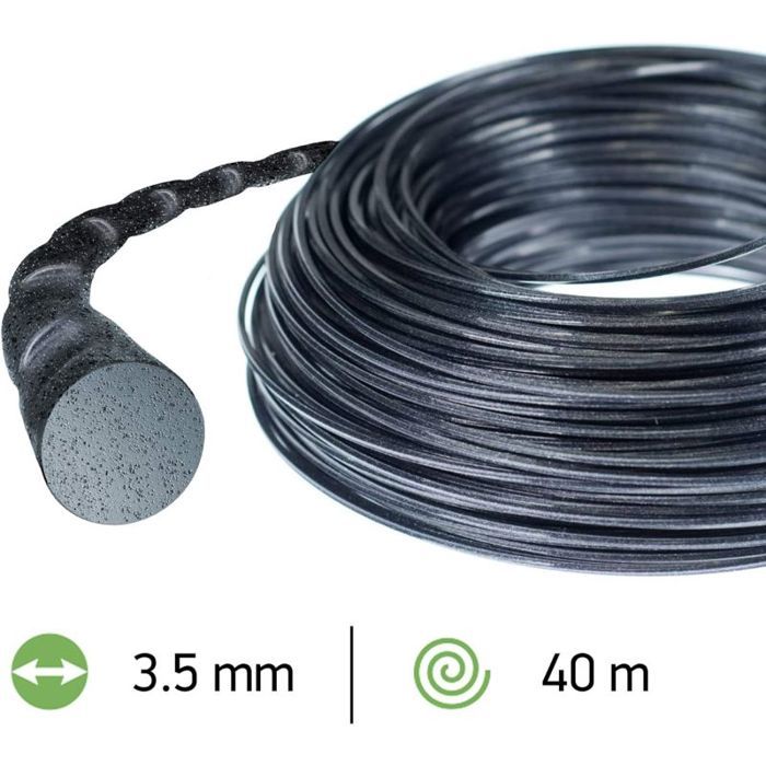 Fil débroussailleuse Rond Torsade Nylium Silencio Noir ø3.5mm/40m Oregon 800013 Faible niveau sonore pour une coupe confortable et