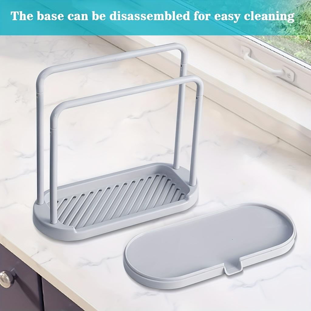 Space-Saving White Plastic Kitchen Sink Organizer - Multi-Functional Towel and Sponge Holder with Drainage Rack, Suitable for Stalls and Home Use