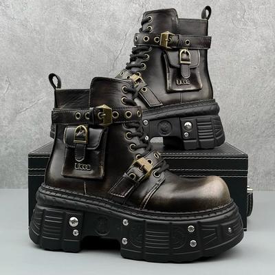 Herren Herbst- und Winter Nischendesign Mode Erhöhend Kurz Dunkel Punk Wind Motorradstiefel mit dicker Sohle