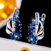 Luxury Female Blue Green Clip Earrings Charm Gold Color Trendy Zircon Stone Wedding  For Women