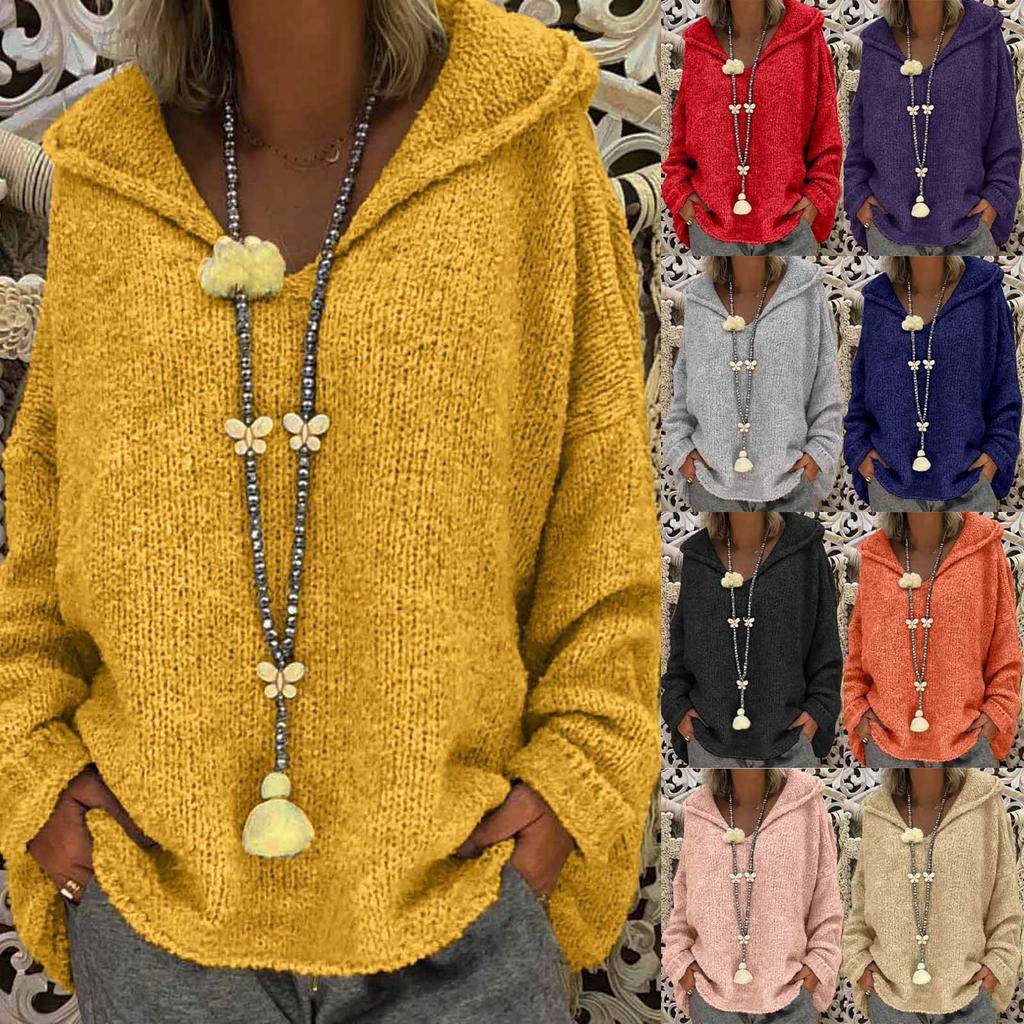Damenmode Locker Große Größe Einfarbig Kapuze Langarm Pullover Tops