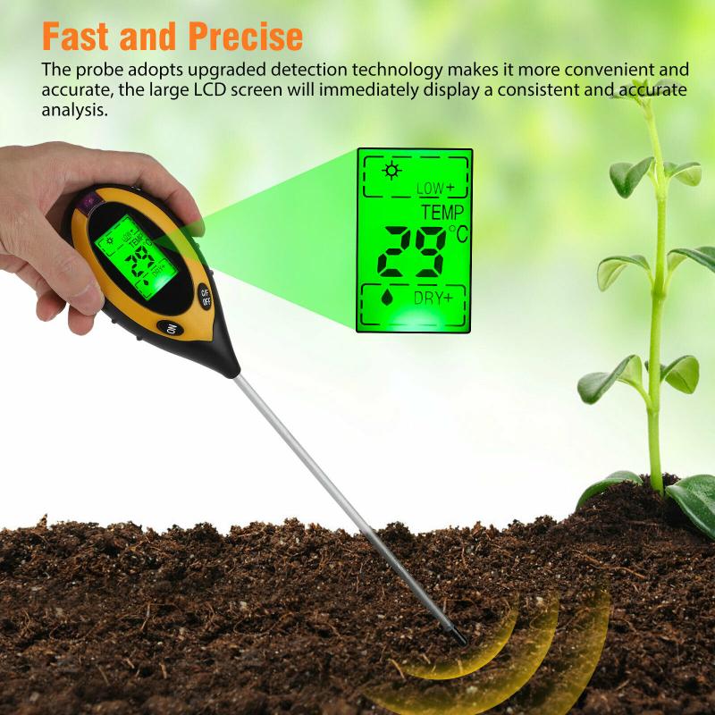 4 In 1 Digital Ph Soil Tester Lcd Display Multifunctional Fast Accurate Water Moisture Temperature