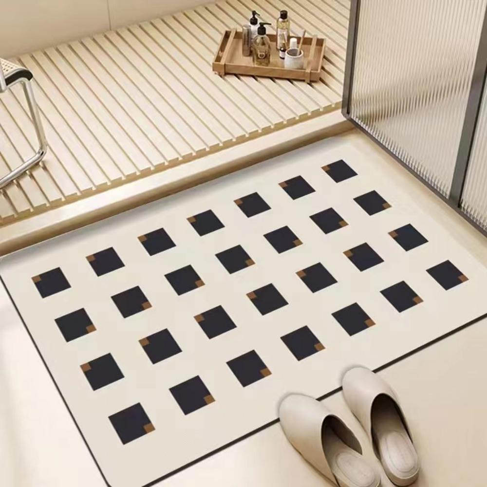 Black White Curved Line Geometric Bath Mat Non-Slip Super Water Absorbent Quick Dry Shower Entrance Rug Bathroom Doormat