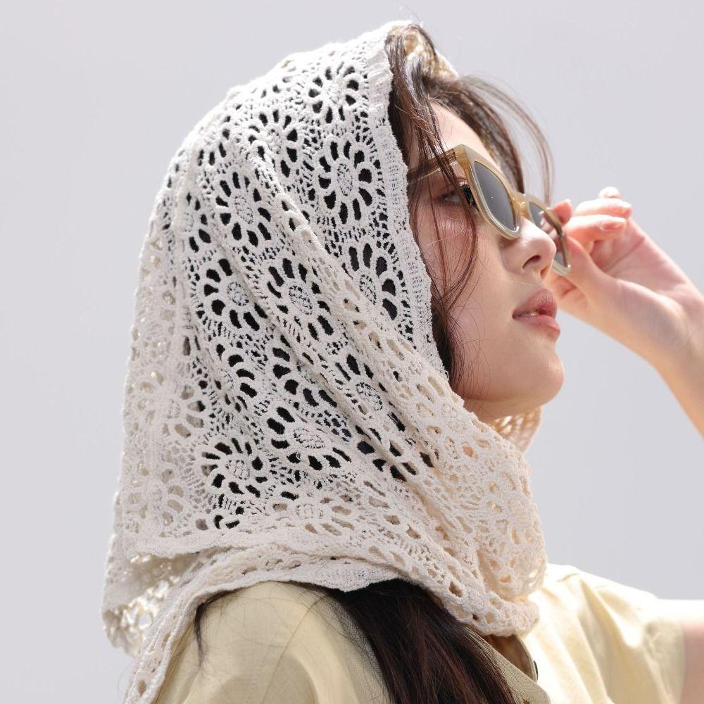 Fake Collar Hollow Out Lace Shawl White Crochet Flower Scarves Simple Knitted Triangle Scarf Women