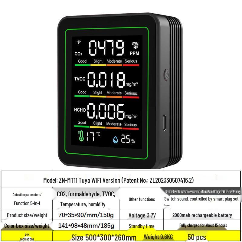 Cross-border Graffiti Air Model: 5-in-1 WiFi Detector for CO2, TVOC, Temperature, Humidity, and Formaldehyde