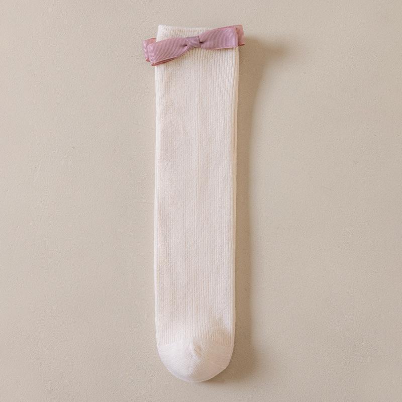 Dziewczęce skarpetki do kolan z kokardkami - Styl koreański na wiosnę/jesień, bawełniane, design księżniczki