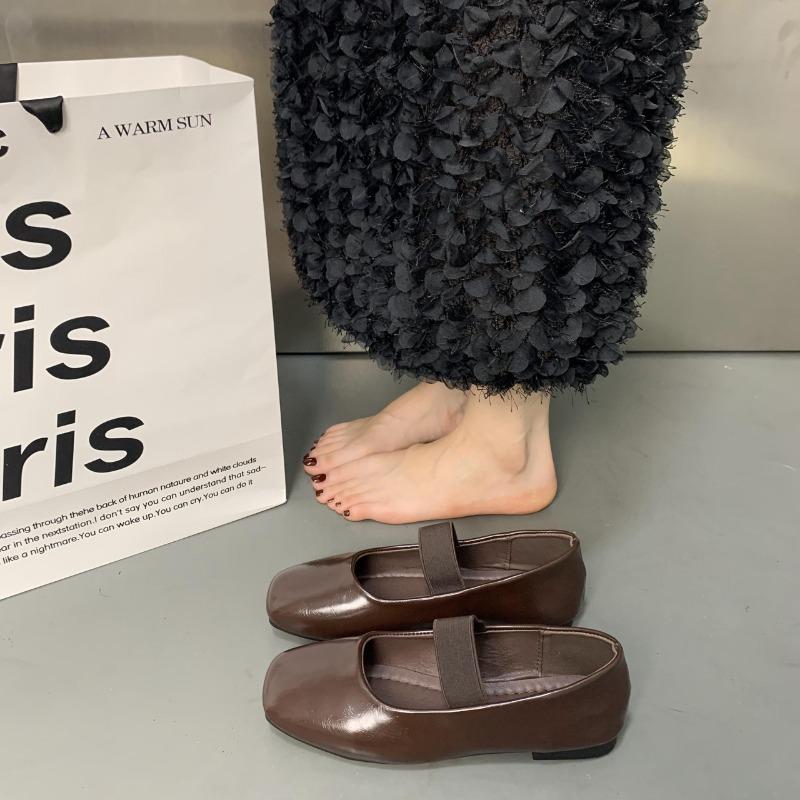 Hot Selling 2025 Elegant Autumn Women's Flat Shoes Wine Red Versatile Ladie Shoe Fashion Simple Women's Leather Shoes Square-toe