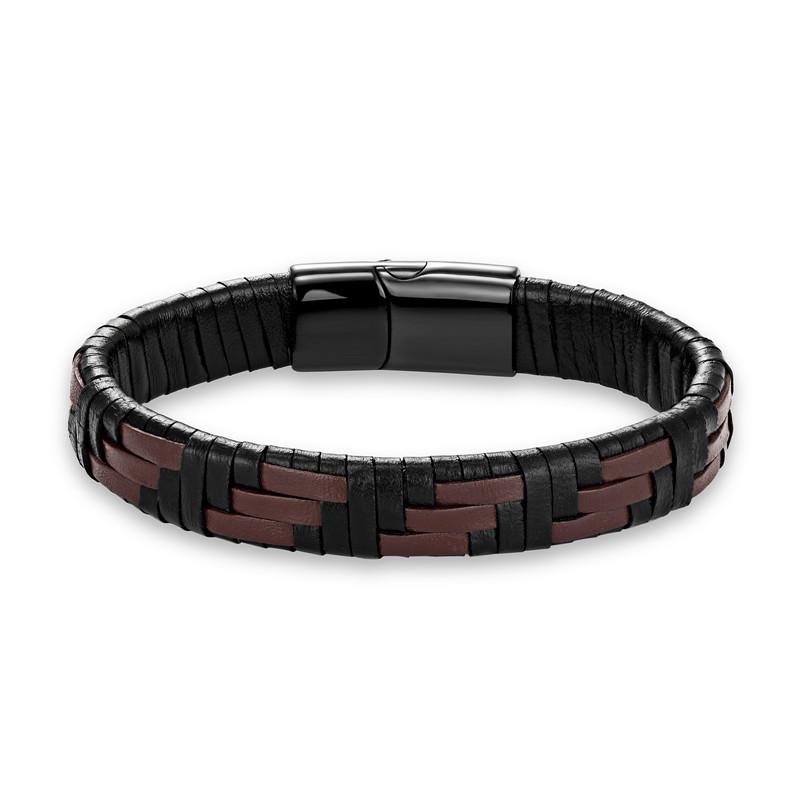 Minimalist Hand Woven Multi- Leather Bracelet Men Black Stainless Steel Magnet Buckle Jewelry Homme Pulseras