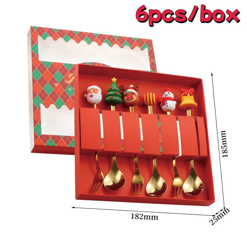 4/6Pcs Christmas Fork And Spoon Set,Stainless Steel Creative Tableware,Coffee Tea Dessert Forks And Spoons Gift Set