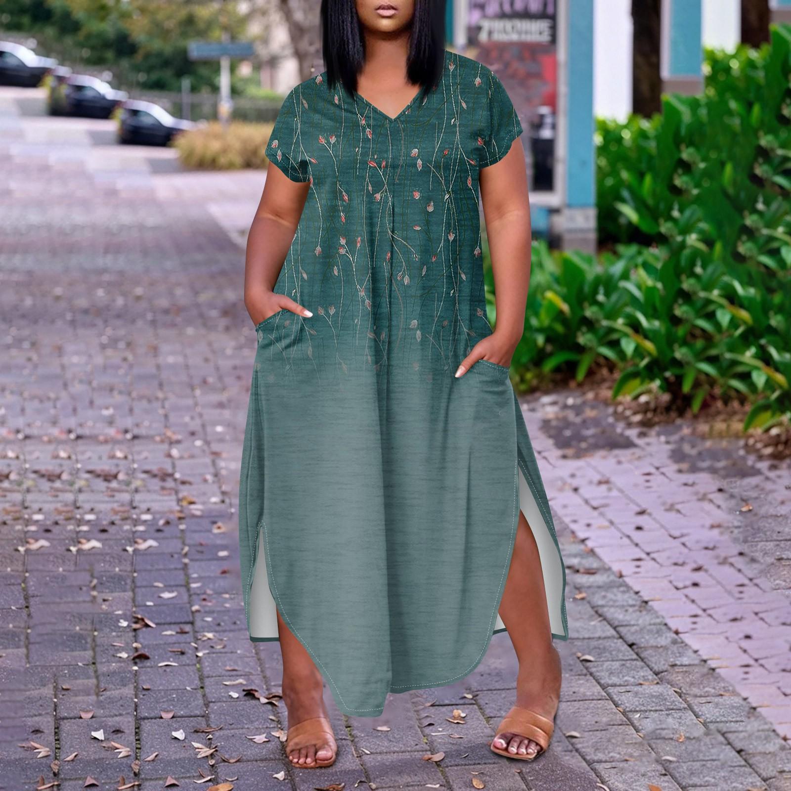 

Жіноча повсякденна сукня великих розмірів з коротким рукавом і круглим вирізом XXL зелений