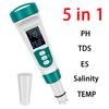 Tester Digital de Apă 5 în 1 PH/TDS/EC/Salinitate/Temperatură pentru Apă Potabilă Menajeră Piscină Hidroponică Acvariu
