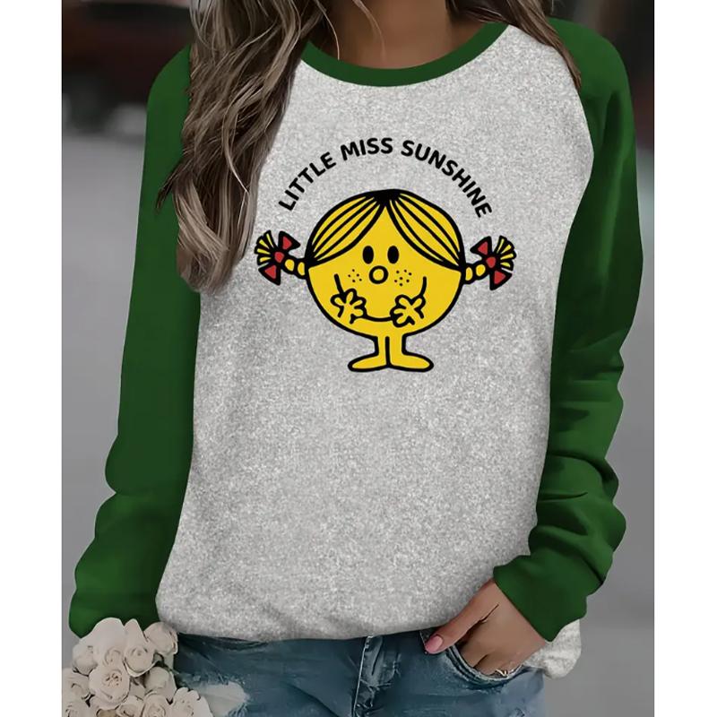 

2025 Осень и Зима Женский Новый Повседневный Топ с Круглым Вырезом и Длинным Рукавом с 3D Мультяшным Принтом 8XL зелёный