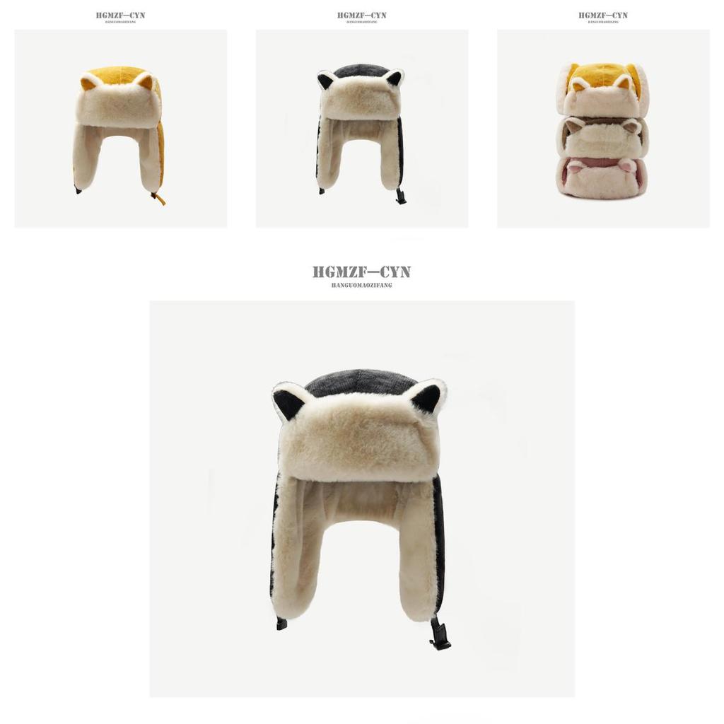 Sweet Cute Winter Warm Plush Lei Feng Hat For Women With Fox Ears Design