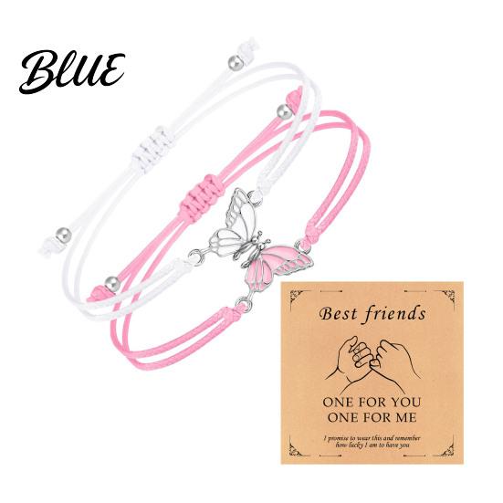 Durable Wax Cord Bracelet 2Pcs/Set Couple Adjustable Rope Butterflies Pendant