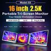 S5 Laptop Screen Extender 16" 2.5K IPS Screen Triple Monitor for 12-18.5 Inch Laptop Foldable Rotatable Monitor Extender