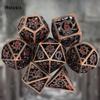 7 Pcs Copper Red Rotary Cyclone Metal Dice Hollow Metal Polyhedral Dice Set Suitable for Role-Playing RPG  Board Game Card Game