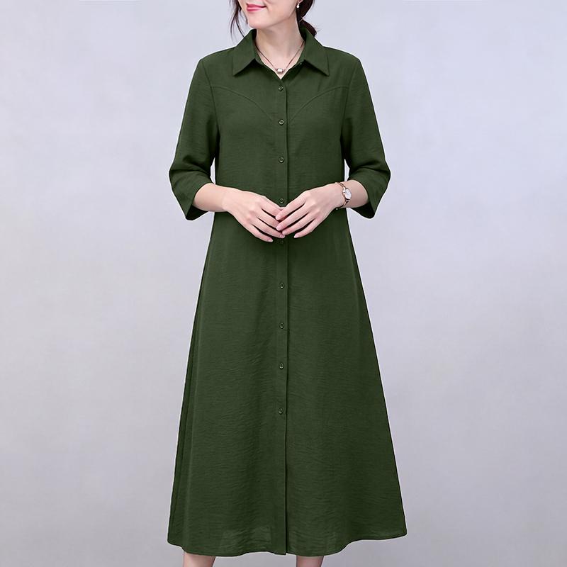 ZANZEA Women Casual Turn Down Collar Loose 3/4 Sleeve Shirt Dress