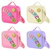 Adjustable Strap Insulated Lunch Bag, Nylon Lunch Box Insulated Bag, With Chenille Letter Patch Decor, For School Travel PicnicB