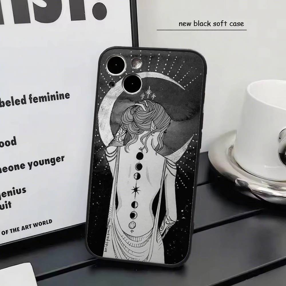 Witches Moon Tarot Mystery Totem For iPhone 17 air 16 15 14 13 12 11 Pro Black Soft Cover Phone Case