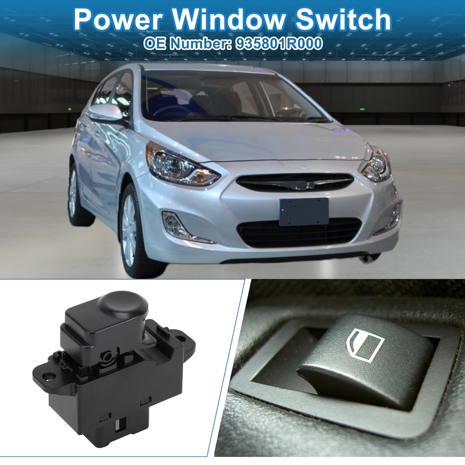 Power Window Switch No.935801R000 Front Right Passenger Side Window Control Switch for Hyundai Accent 2012-2016 Black