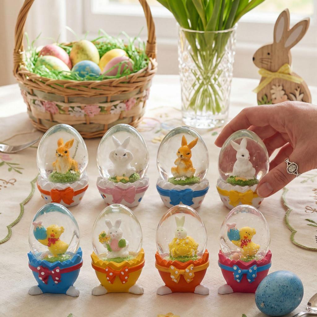 Easter Cute Glass & Resin Bunny Egg Ornaments for Window & Courtyard Decor