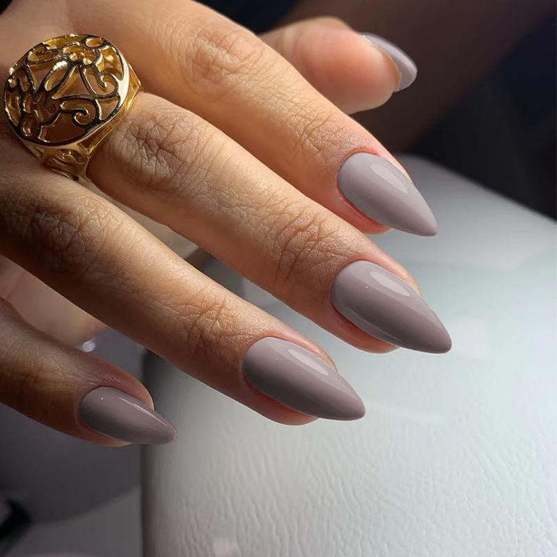 24 Pcs Black Almond Press On Nails Medium Length Solid Full Cover Fake Nails Simple Artificial Nail Extensions For Women