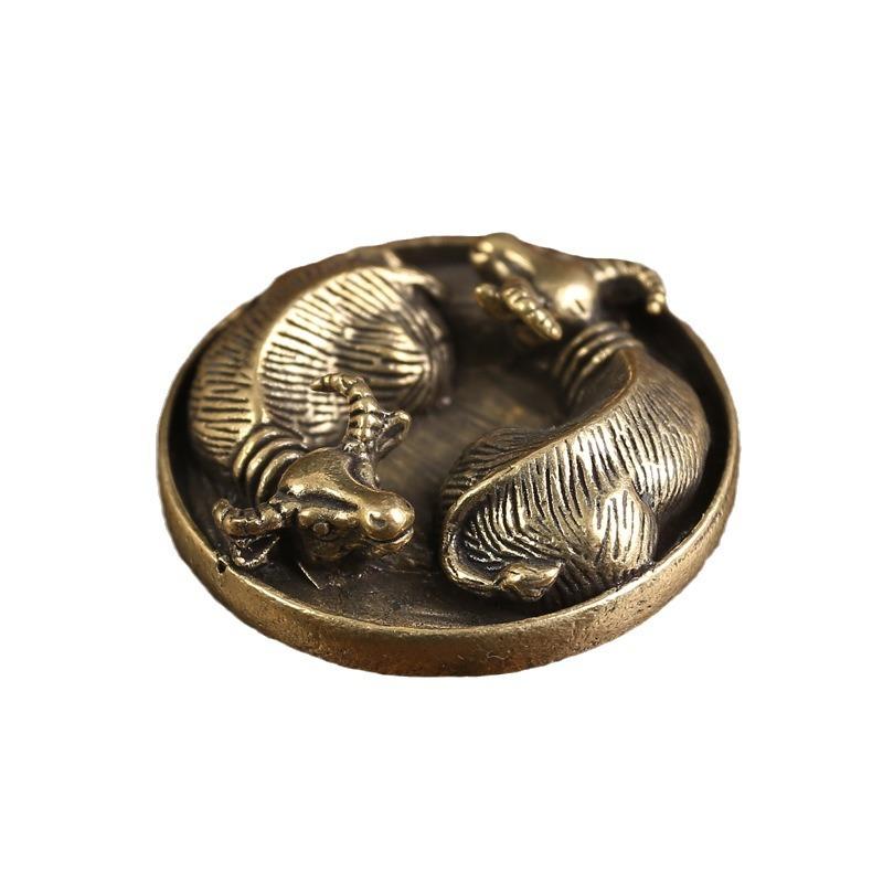 Messing Wende-Griffstück Tierkreis Ochse Büro-Schreibtisch Ornament Reines Kupfer Yin und Yang Tratsch Griffstück