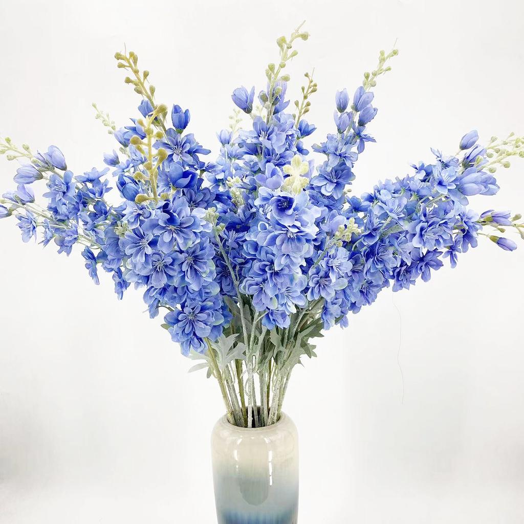 2 Fork Flocking Delphinium Flower Branch Silk Artificial Flowers for Home Wedding Hotel Decoration Fleur Artificielle 1PC Flower