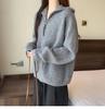 Women's Plus Size Grey Knit Zipper Lapel Cardigan