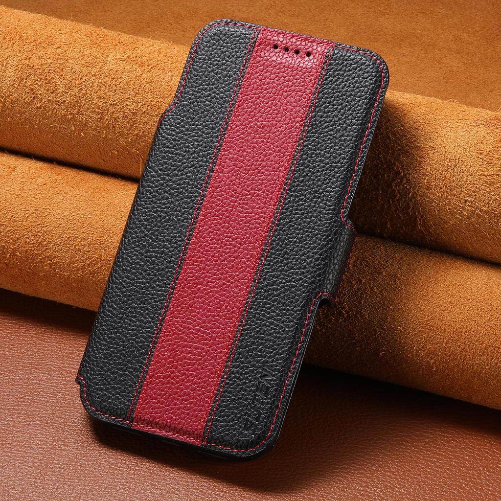 iPhone 17 Flip Case: Card Slot, Magnetic Snap, Wireless Charging Stand, Color Block Wallet, Leather