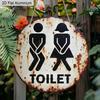 2D Flat Round Vintage Toilet Aluminum Sign, Male & Female Icons Bathroom Wall Decor for Home Office Public Restrooms