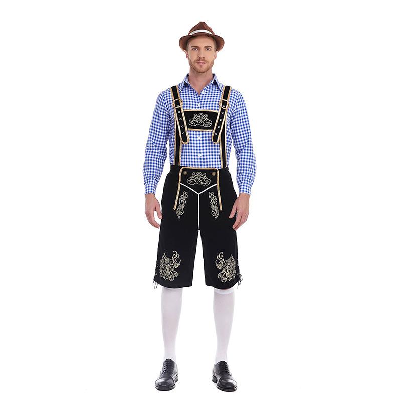 Cosplay new German traditional beer festival costume plaid shirt men's beer suspenders set Halloween beer costume