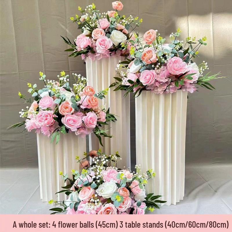 Artificial Flower Column Wedding Decorations with Car Delivery Ceremony and Roman Style Welcome Board