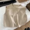 Sleeveless Gold Button Knitted Cardigan Vest for Women