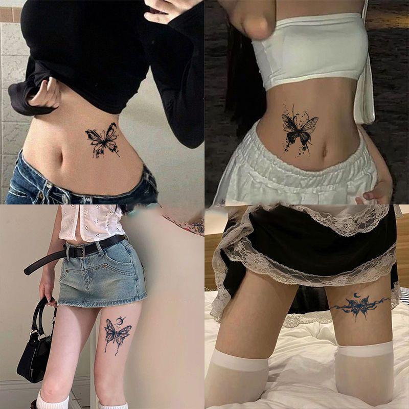 Butterfly Herbal Juice Tattoo Sticker Waterproof Female Scar Covering Real Geisha Trendy Cool Flower Arm Back Simulation Tattoo