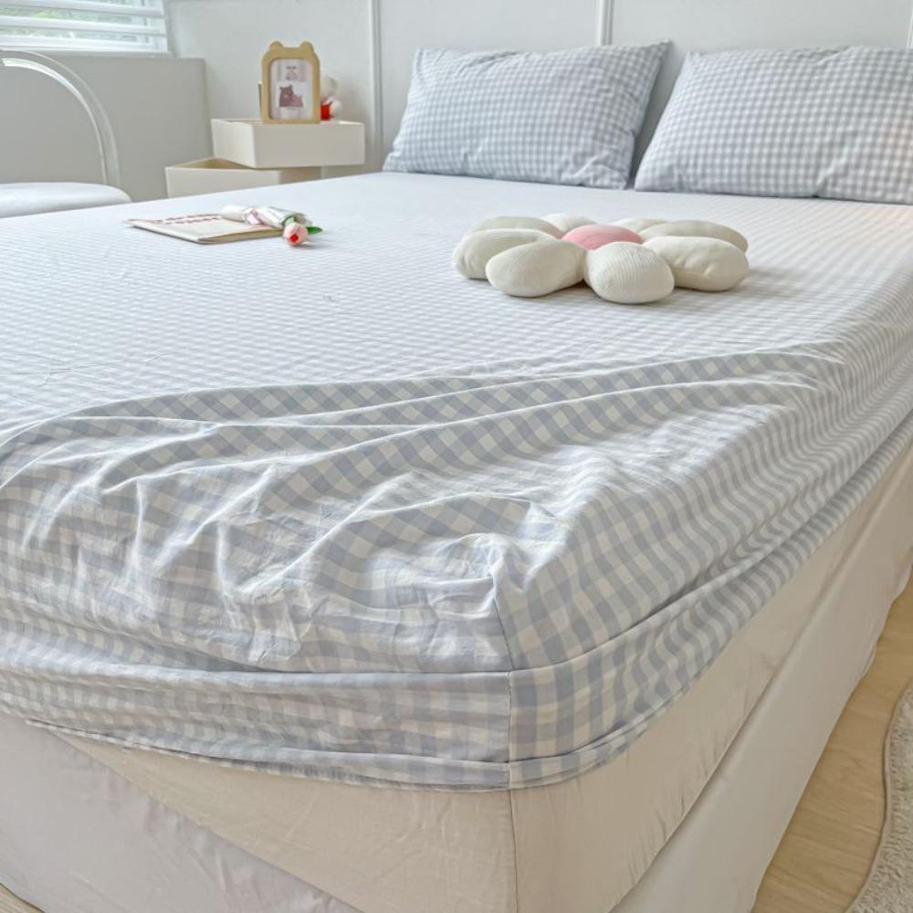 Practical All Inclusive Single Plaid Mattress Cover Non Slip Skin-friendly Bed Sheet Rustic Style Elastic Band Bed Cover Bedroom