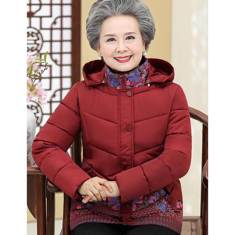 Middle-aged Elderly Women's Cotton Coat New Winter Jackets Short Add Cotton Thicken Print Down Cotton Overcoat Parka
