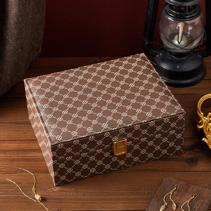 

Многослойная шкатулка для украшений, коробка для хранения, шкатулка для ювелирных изделий высокого класса для серег-гвоздиков, ожерелий, колец, часов. 23.5cm*19cm*10cm темно-коричневого