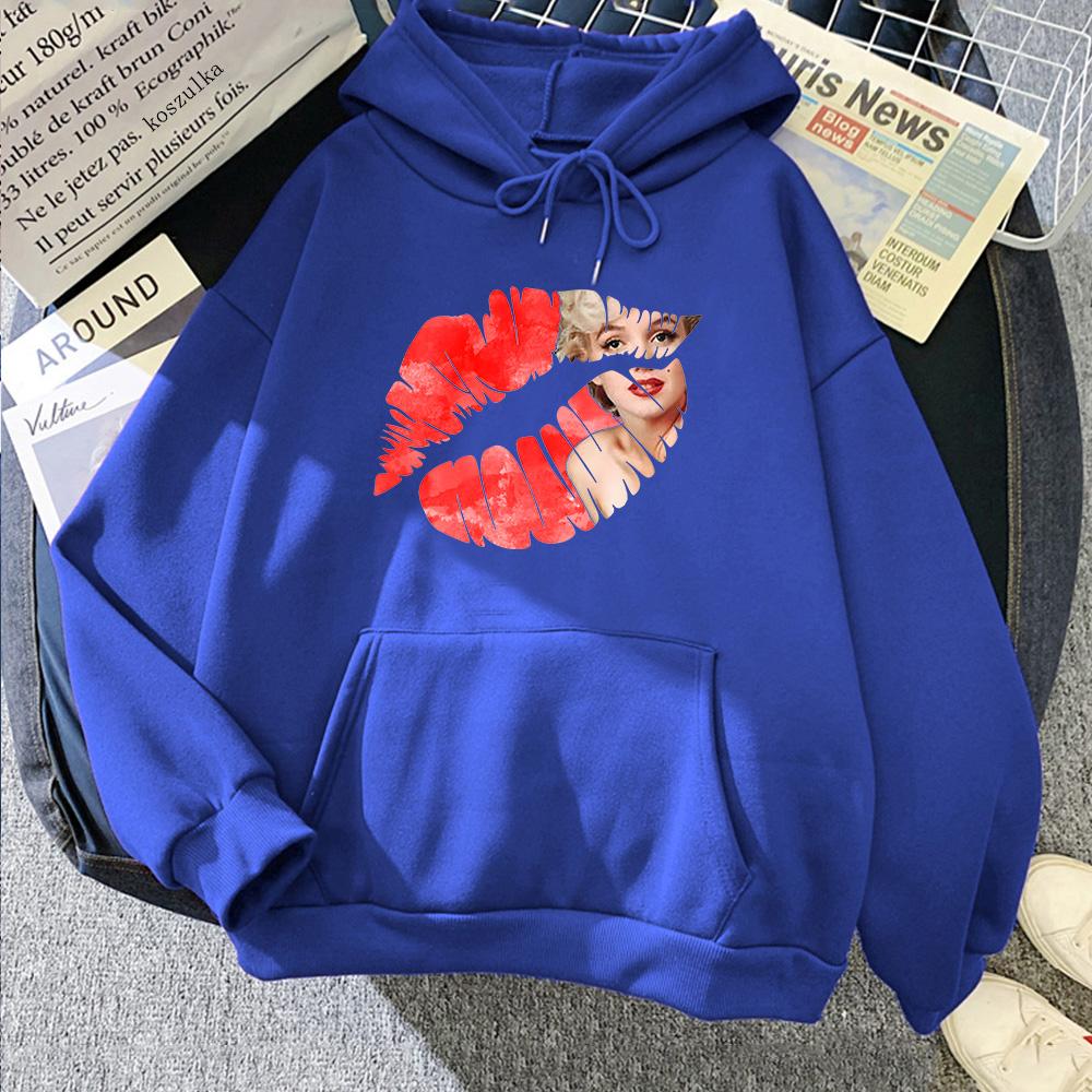 Graficzne bluzy z kapturem z odciskami ust Marilyn Monroe Popowa bluza na jesień/zimę Odzież vintage Moletom Słodkie pulowery