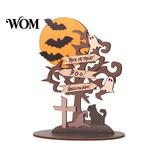 Halloween Table Decorations Moon Bat Ghost And Dead Tree Tabletop Ornament, Rustic Wood Art Decorative Centerpiece for Home Desktop Holiday