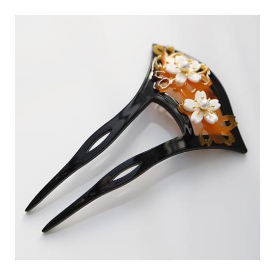 TOuWA Kanzashi Hair Stick, Uchiwa Style, Japanese Hair Ornament, Fan Shape, Pearl, Double Prong, Kimono, Tomesode, Yukata, Hakama, Furisode,