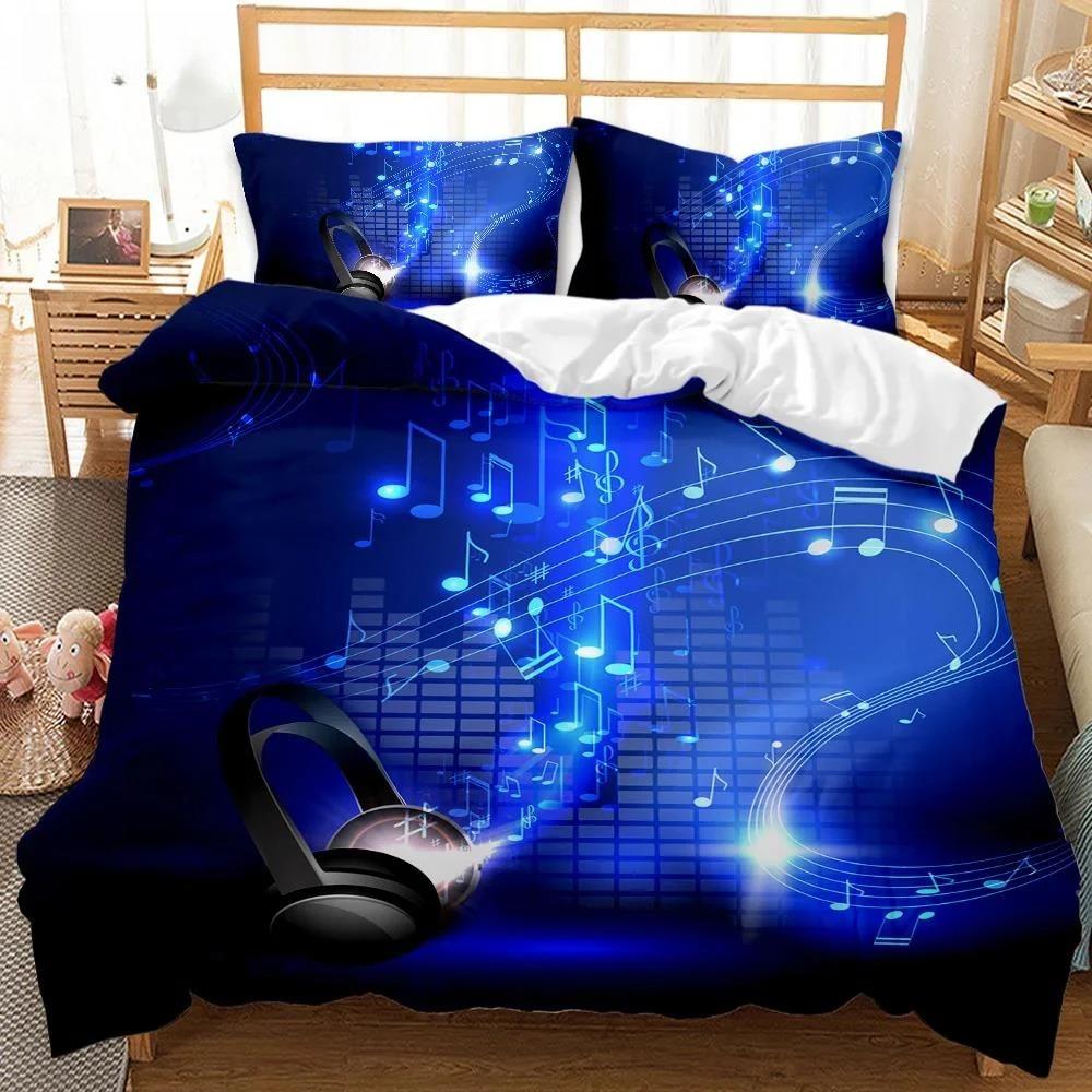 Headphones Duvet Cover Rock Music Melody Note Bedding Set Cool White Headset Boys Double Queen King Size Polyester Qulit Cover