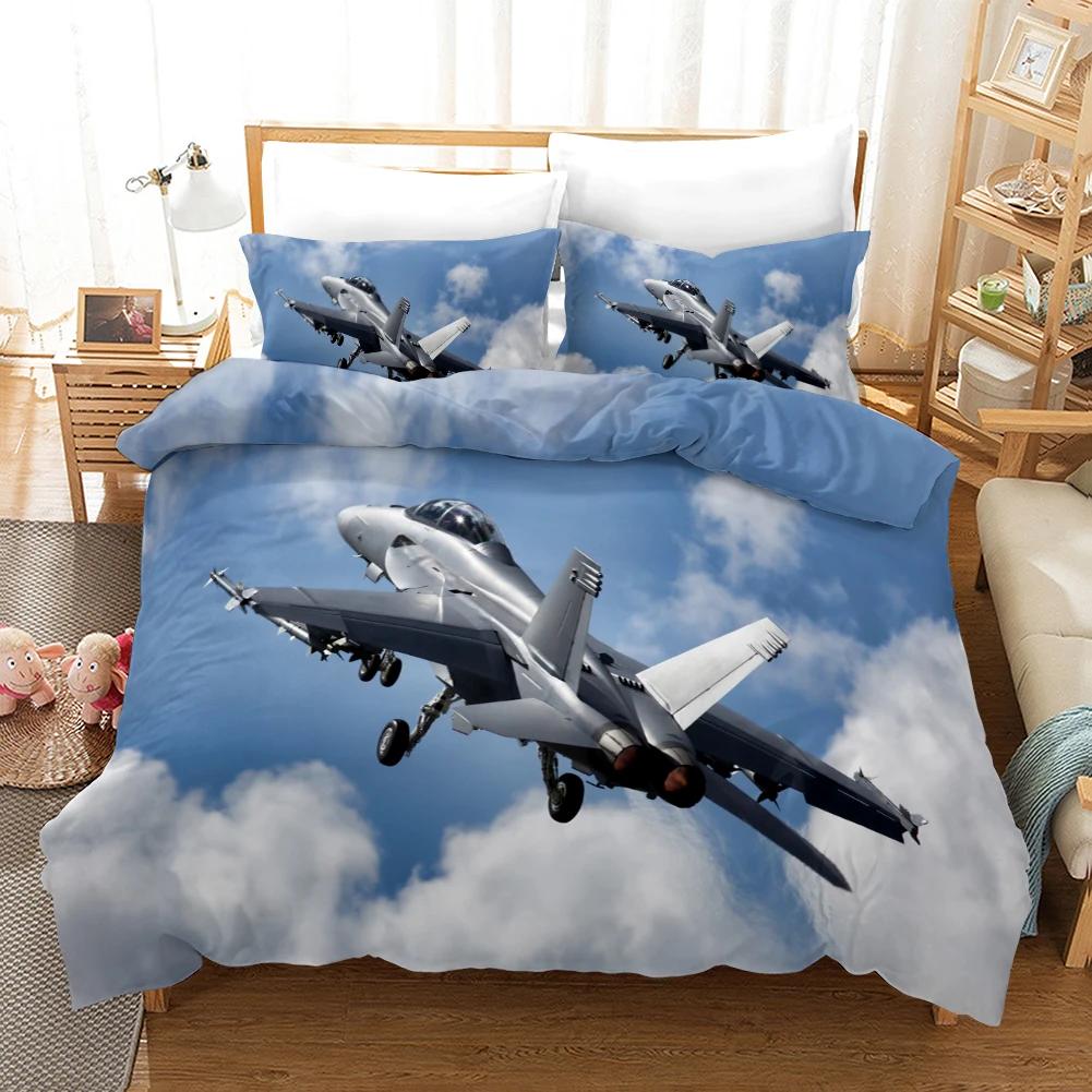 Printed Airplane Duvet Cover Sets For Kid Boy Fighter Plane Bedding Set Bed Linens Single Double Quilt Cover Pillowcases 2/3pcs