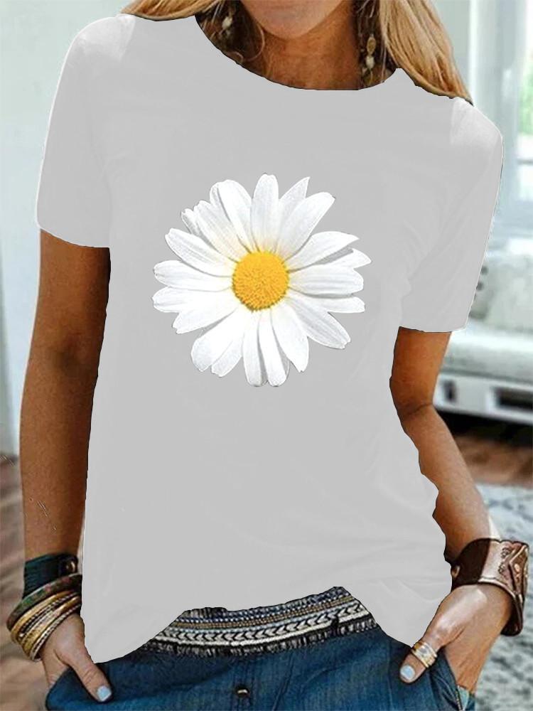 

Женская футболка с принтом ромашек на шее с рукавами для женщин одежда в эстетике Харадзюку графические футболки топы женский рукав Харадзюку 4XL