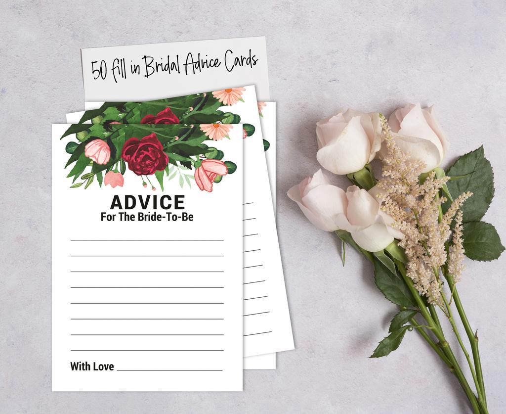 Inkdotpot Floral GreeneryA Advice And Wishes Set Of 50 Bridal Shower Advice Game