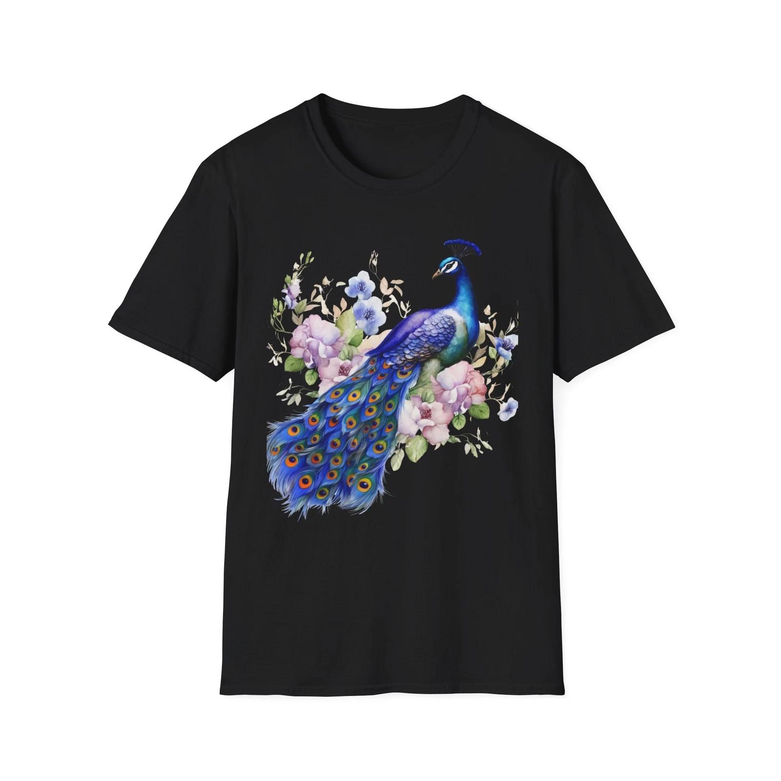 Floral Peacock Unisex Softstyle T-Shirt, Boho Shirt, Nature Lover Gift, Summer L