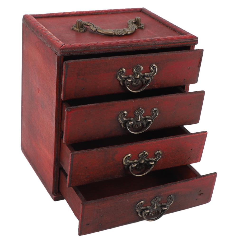 Jewelry Box Chinese Vintage Case 4 Drawer Wood Oriental Compact Ample Capacity Versatile Storage